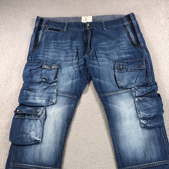 PRPS Goods & Co Jeans Adult 40x35 Blue Cargo Utility Paratrooper Japanese Denim